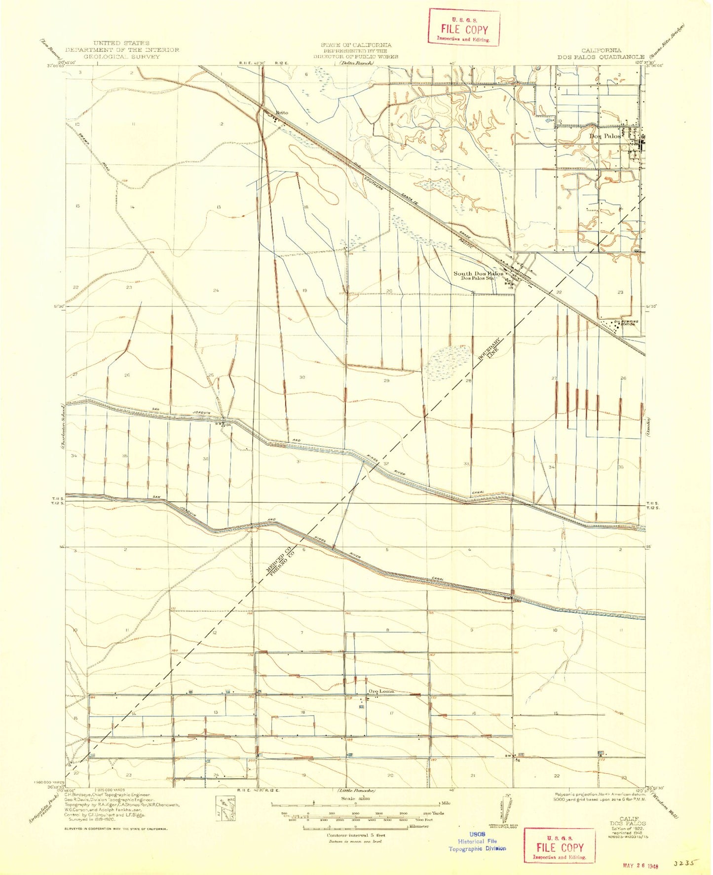 Classic USGS Dos Palos California 7.5'x7.5' Topo Map Image