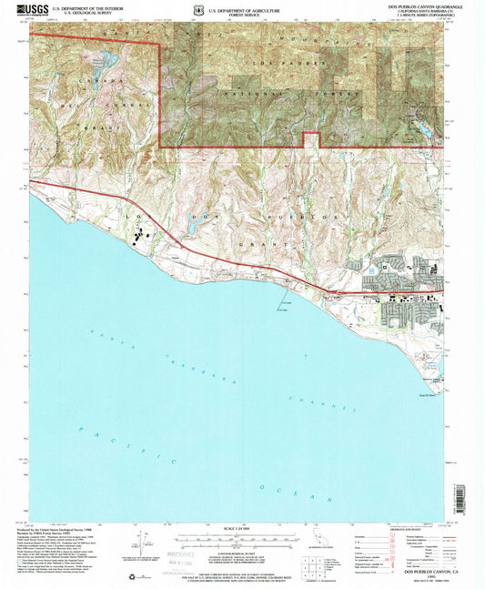 Classic USGS Dos Pueblos Canyon California 7.5'x7.5' Topo Map Image