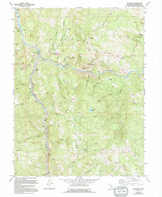 Classic USGS Dos Rios California 7.5'x7.5' Topo Map Image