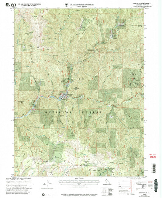 Classic USGS Downieville California 7.5'x7.5' Topo Map Image
