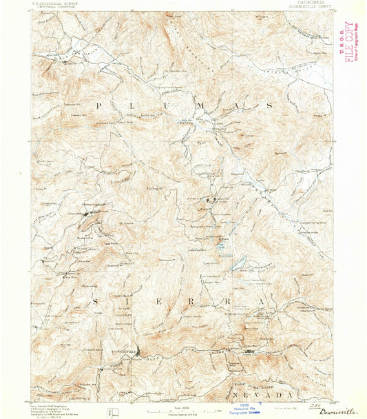 Historic 1891 Downieville California 30'x30' Topo Map Image