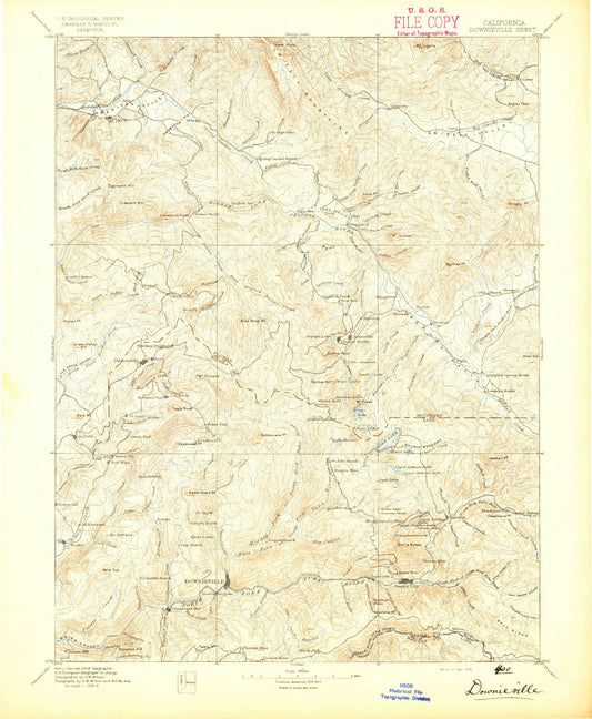 Historic 1895 Downieville California 30'x30' Topo Map Image