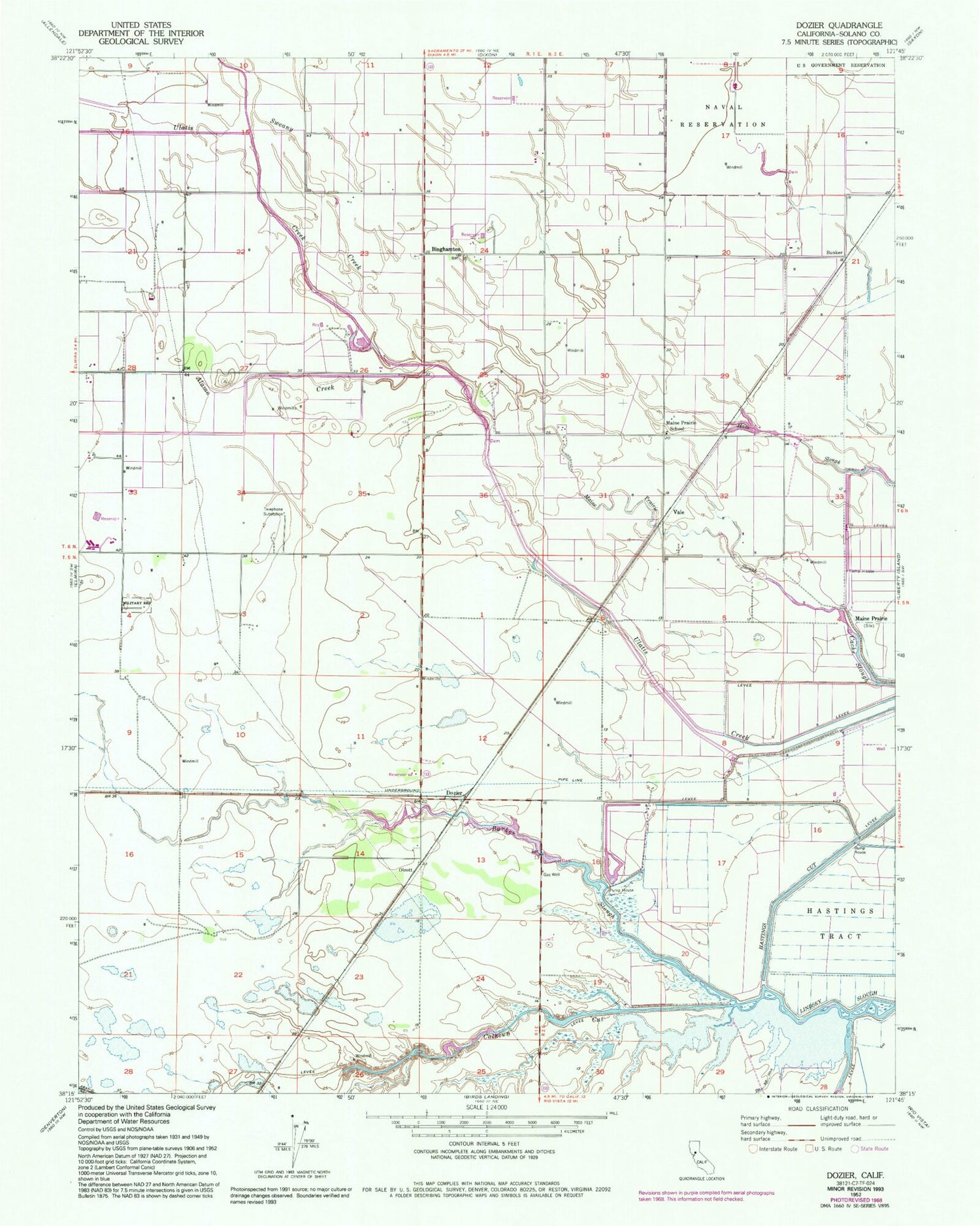 Classic USGS Dozier California 7.5'x7.5' Topo Map Image