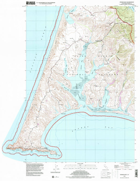Classic USGS Drakes Bay California 7.5'x7.5' Topo Map Image
