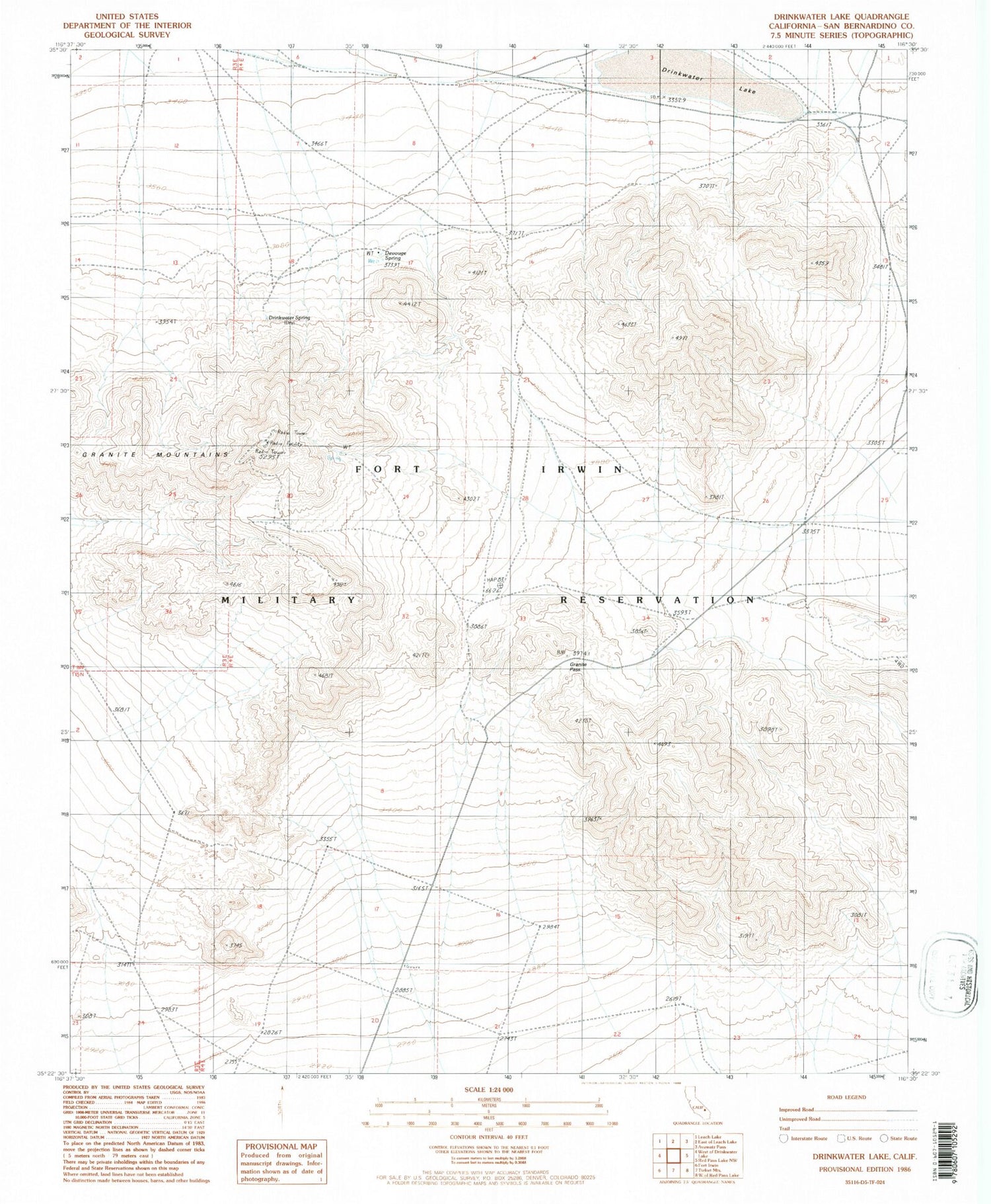 Classic USGS Drinkwater Lake California 7.5'x7.5' Topo Map Image