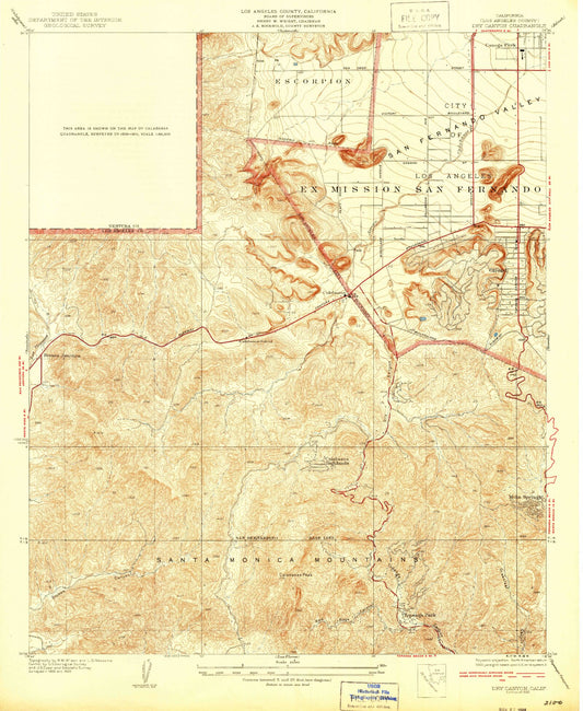 Classic USGS Dry Canyon California 7.5'x7.5' Topo Map Image