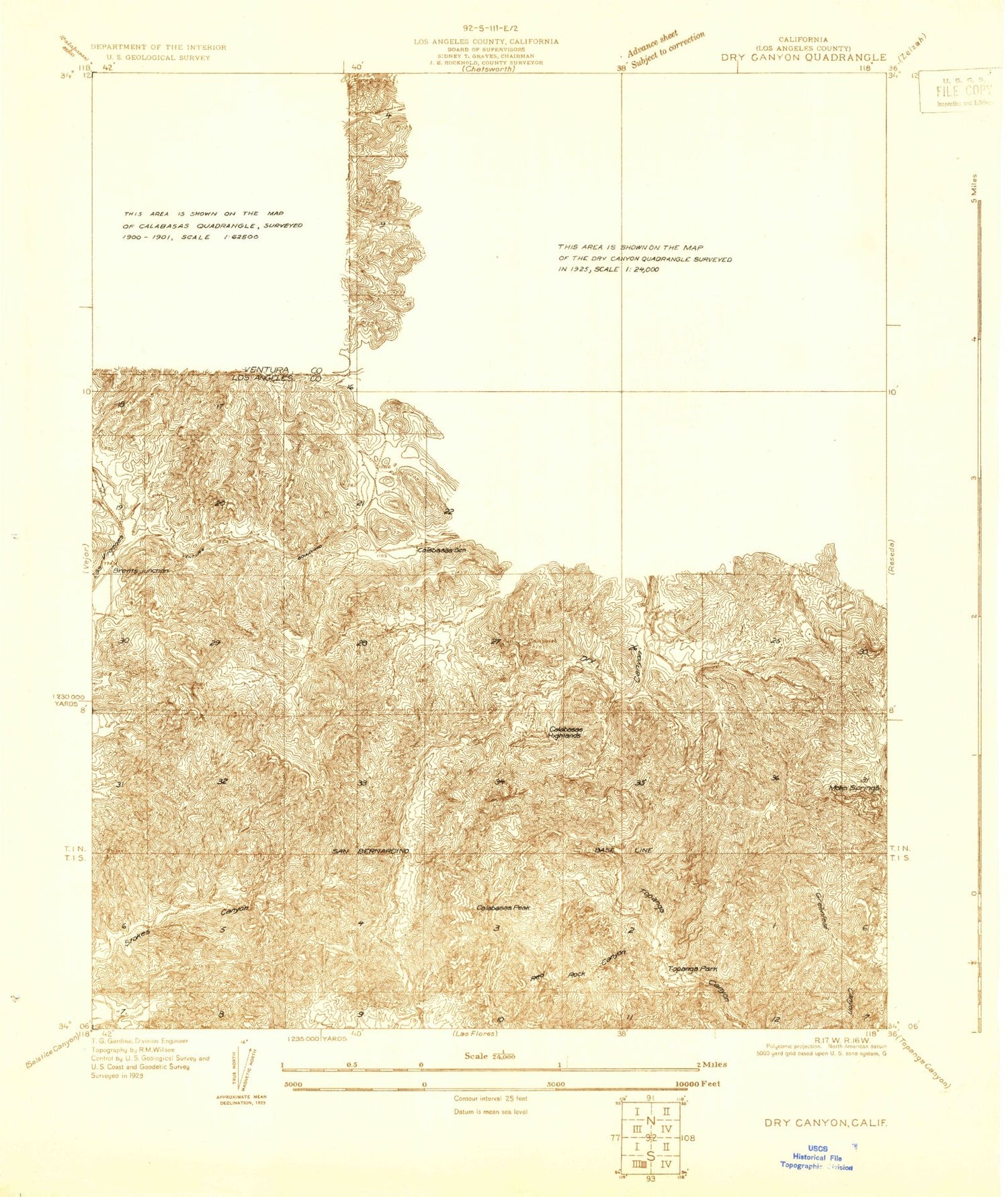 Classic USGS Dry Canyon California 7.5'x7.5' Topo Map Image