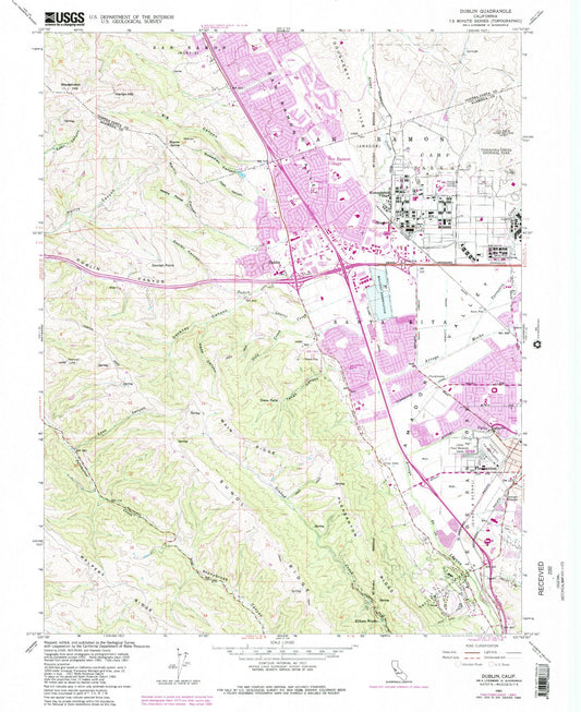 Classic USGS Dublin California 7.5'x7.5' Topo Map Image