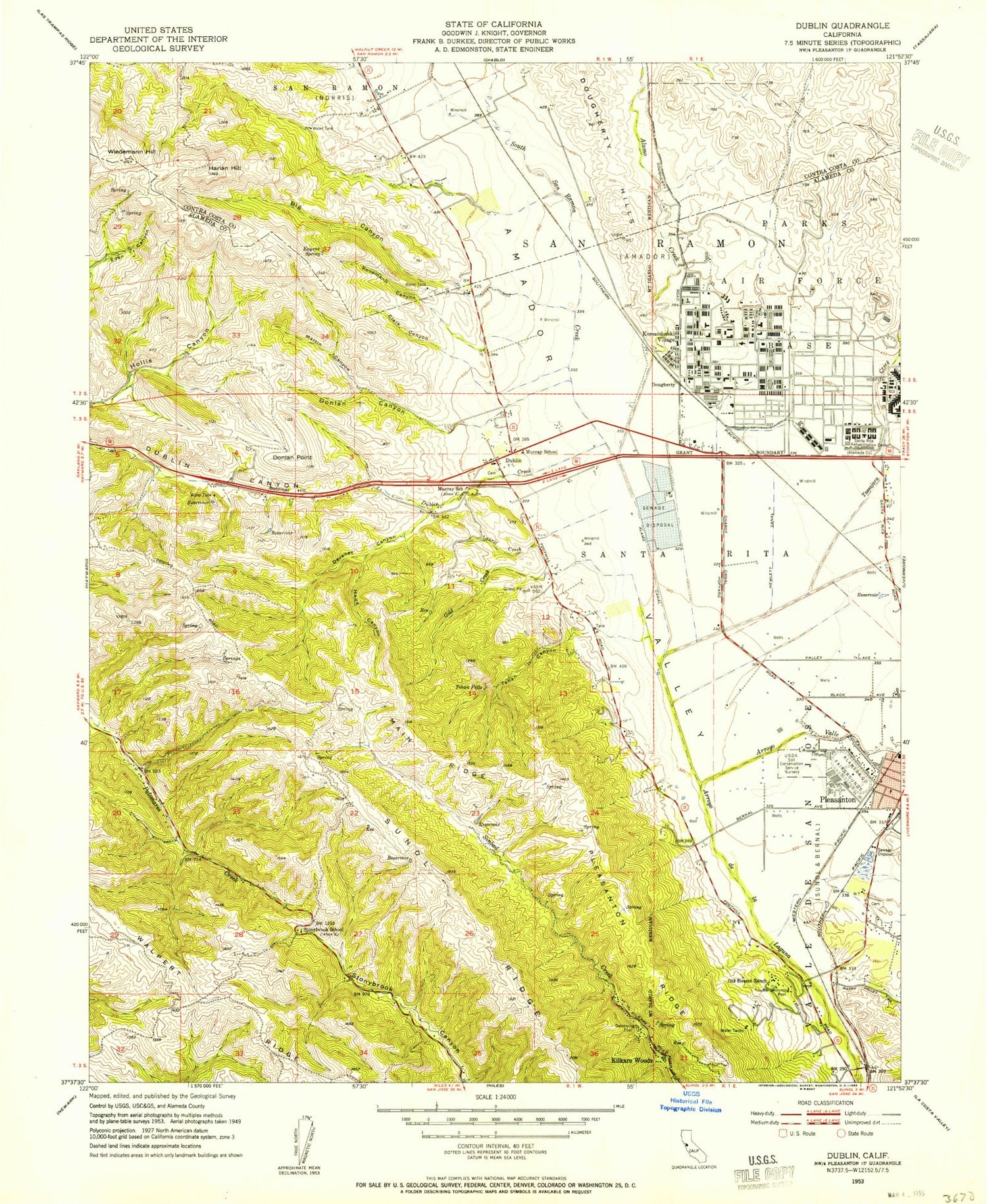 Classic USGS Dublin California 7.5'x7.5' Topo Map Image