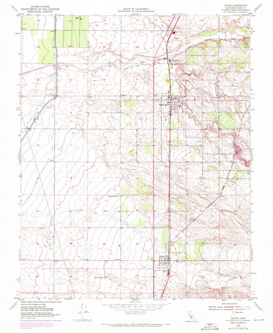 Classic USGS Ducor California 7.5'x7.5' Topo Map Image