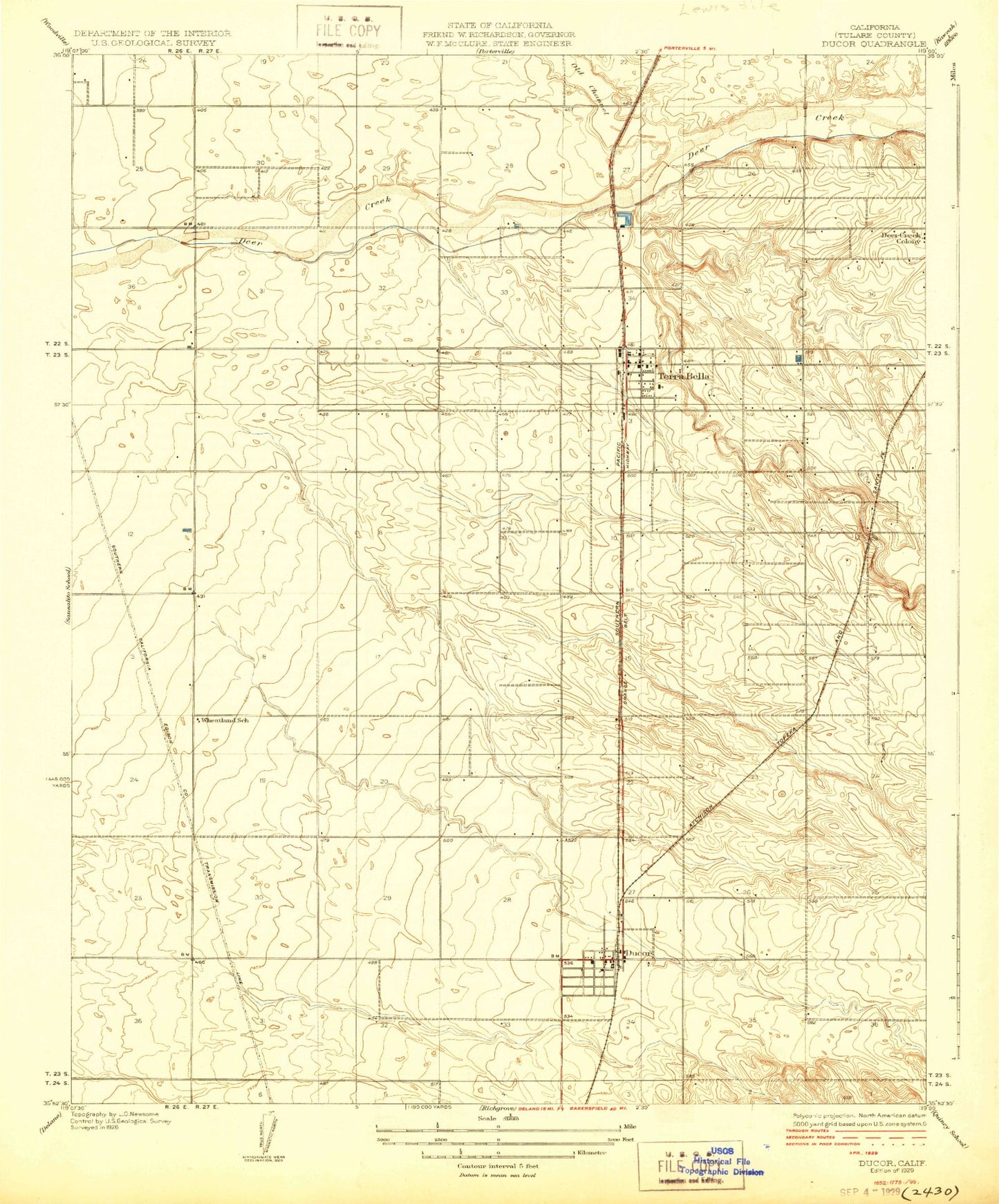 Classic USGS Ducor California 7.5'x7.5' Topo Map Image