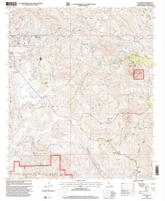 Classic USGS Dulzura California 7.5'x7.5' Topo Map Image