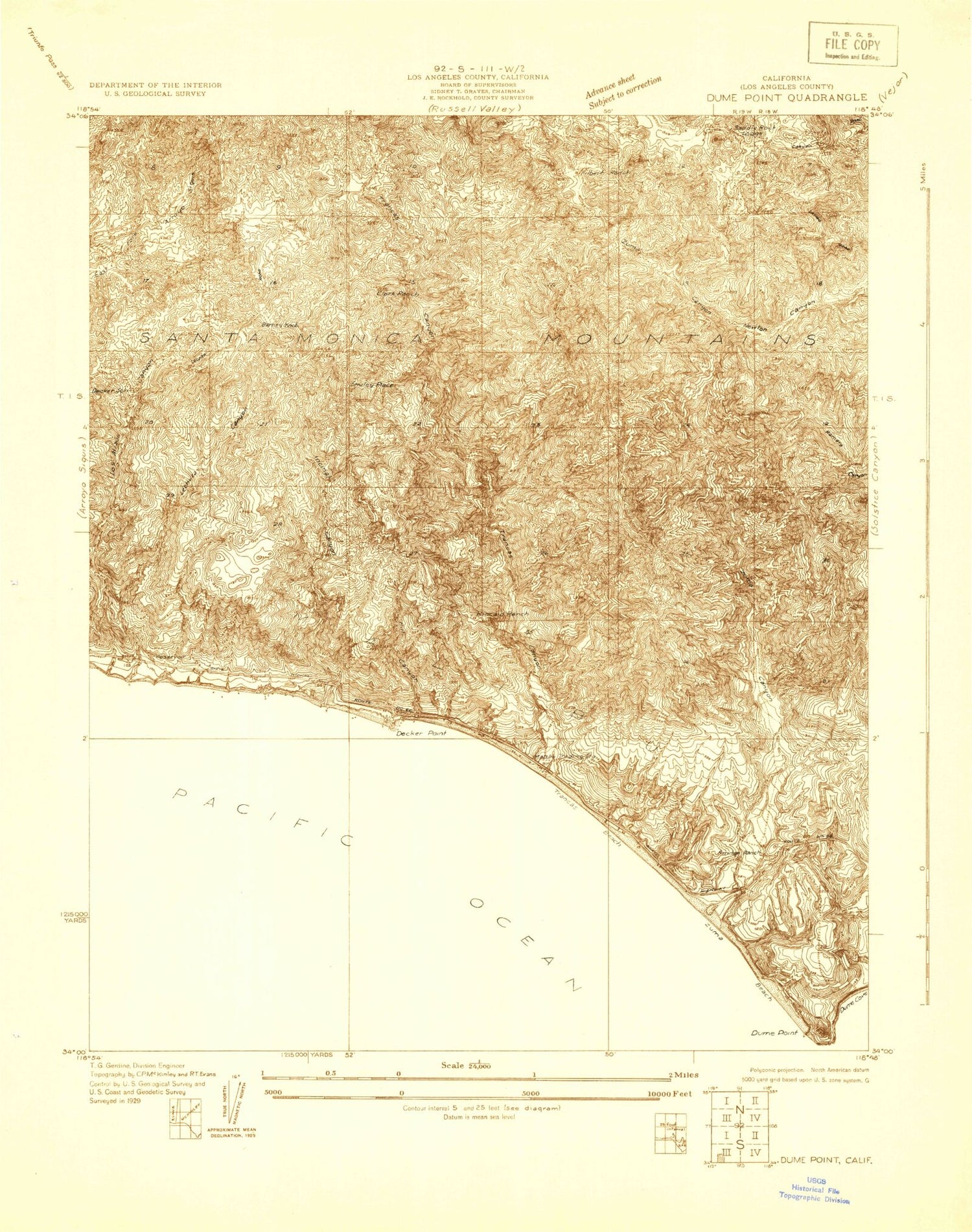 Classic USGS Dume Point California 7.5'x7.5' Topo Map Image