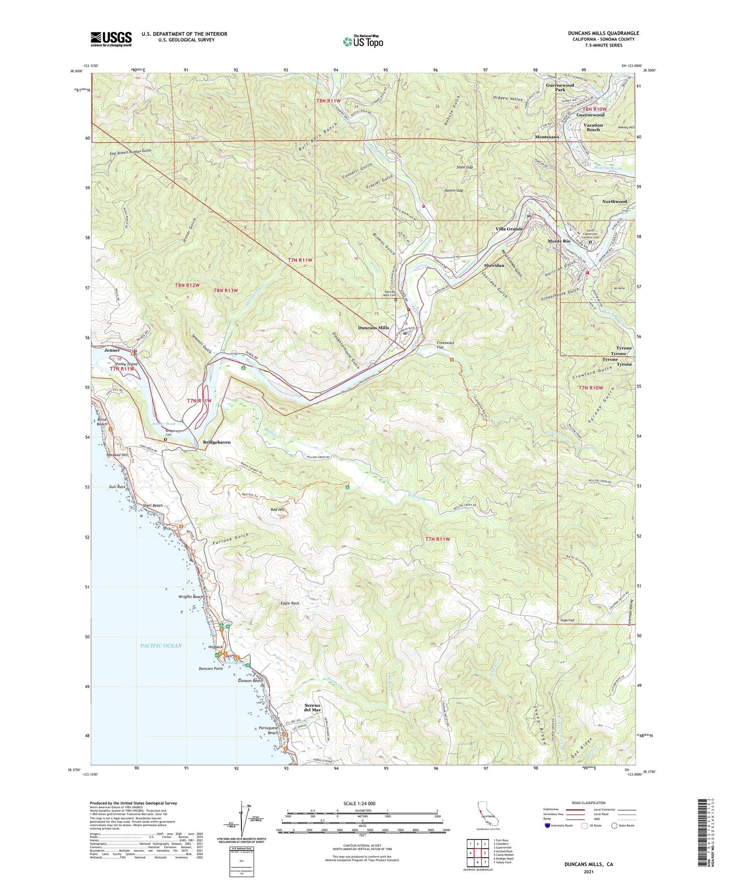 Duncans Mills California US Topo Map Image