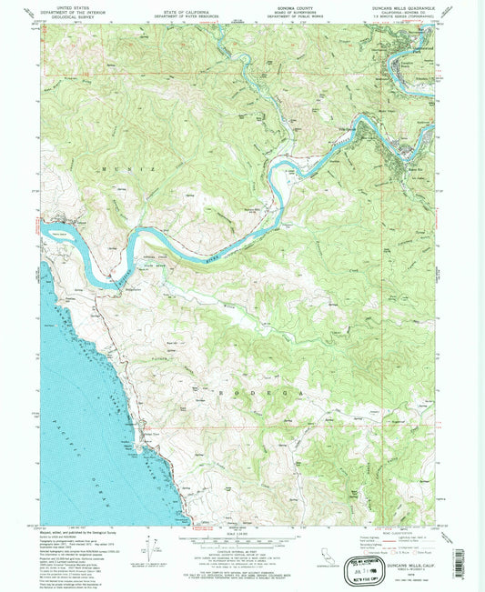 Classic USGS Duncans Mills California 7.5'x7.5' Topo Map Image