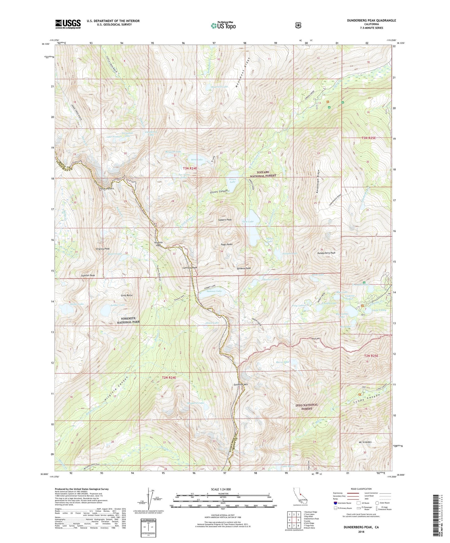 Dunderberg Peak California US Topo Map Image