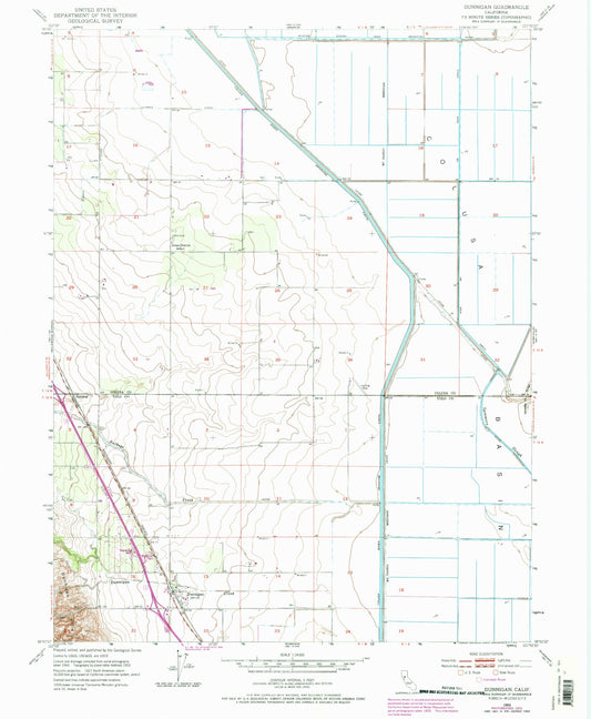 Classic USGS Dunnigan California 7.5'x7.5' Topo Map Image