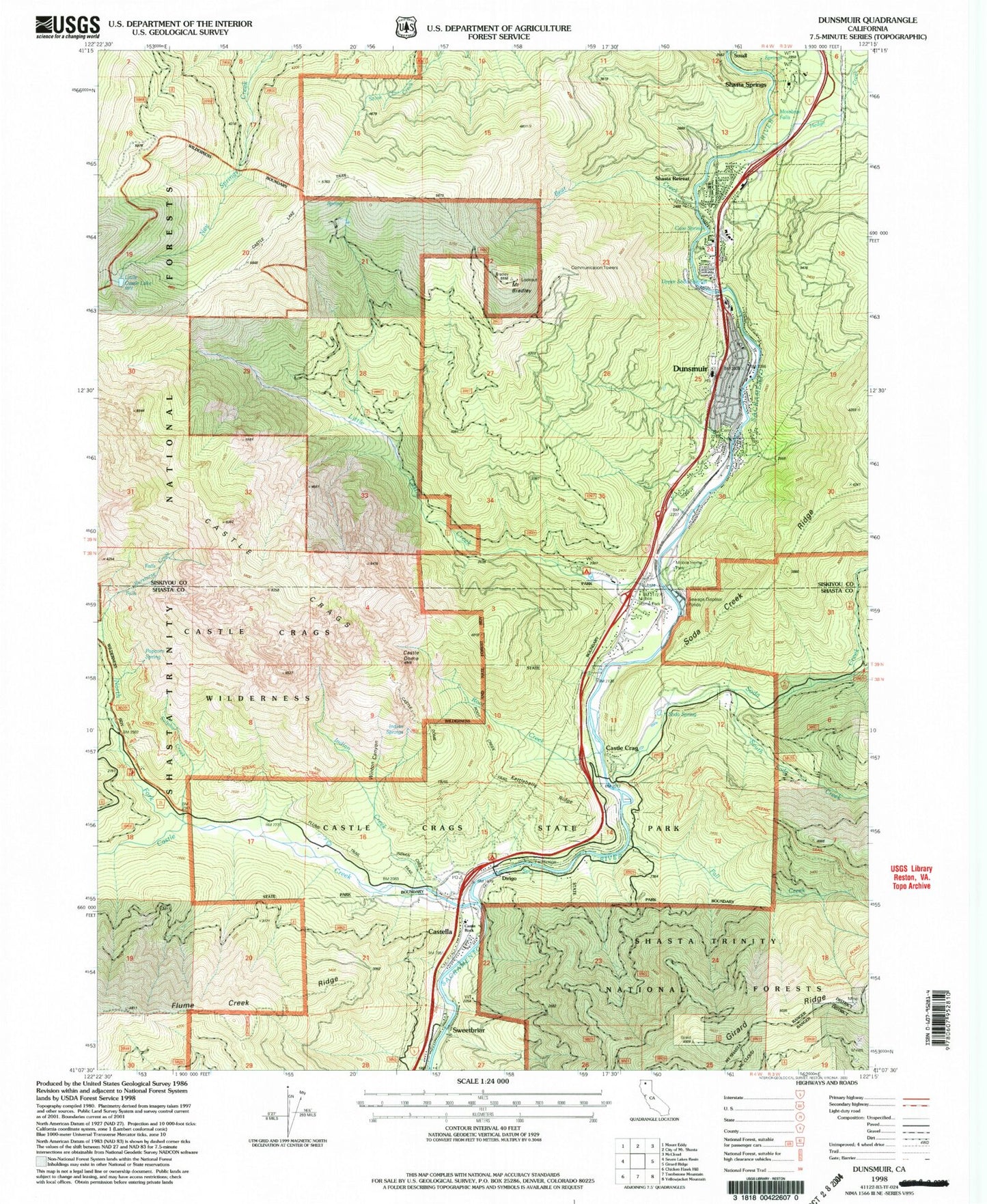 Classic USGS Dunsmuir California 7.5'x7.5' Topo Map Image