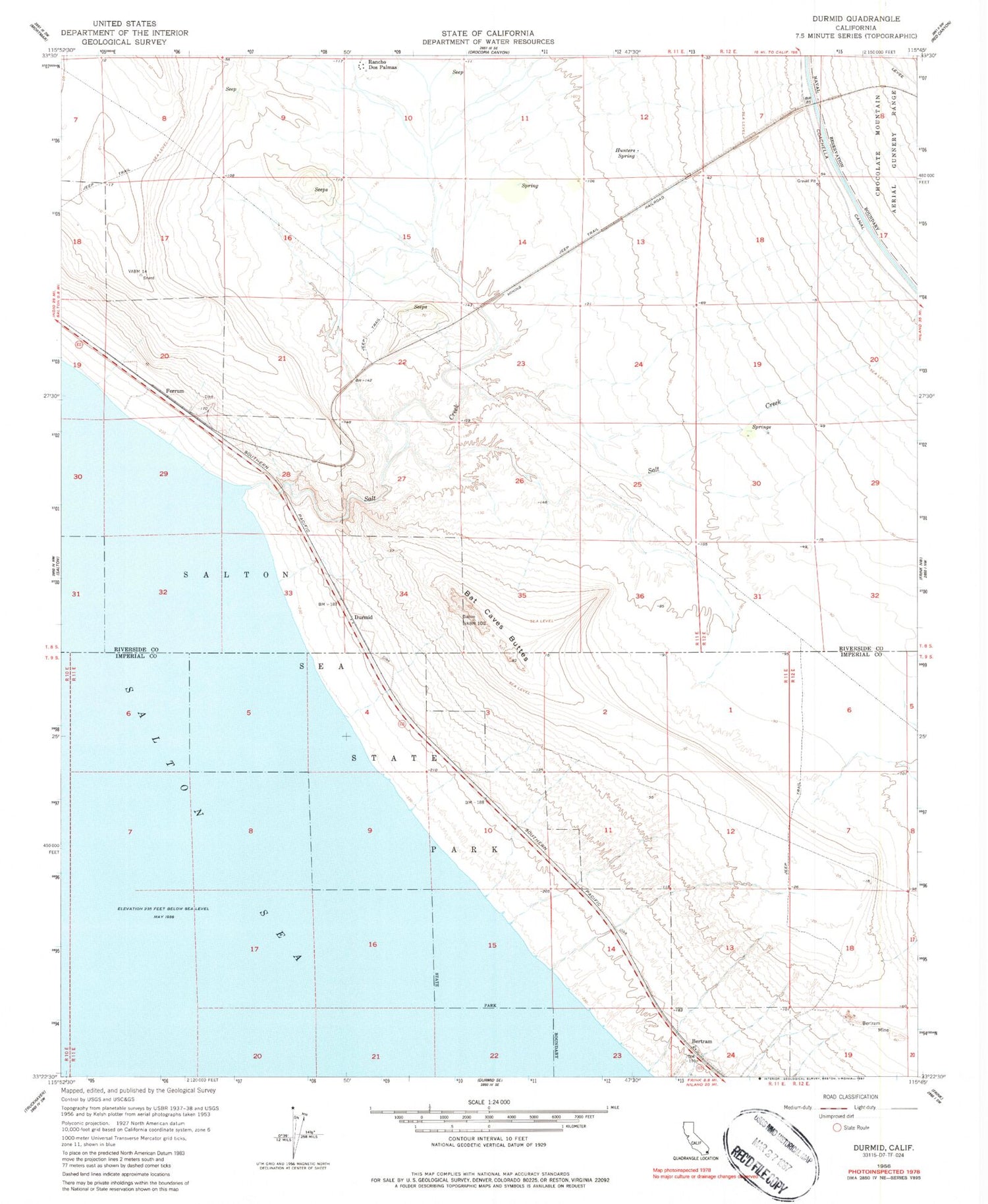 Classic USGS Durmid California 7.5'x7.5' Topo Map Image