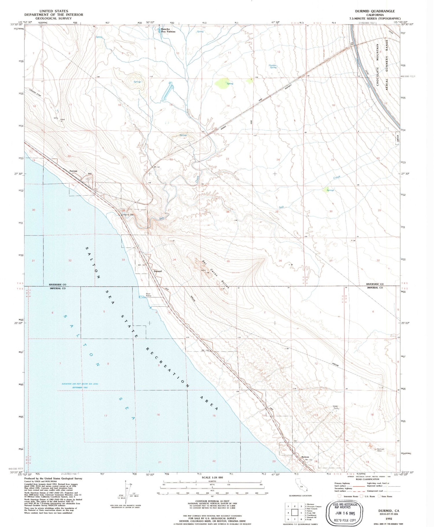 Classic USGS Durmid California 7.5'x7.5' Topo Map Image