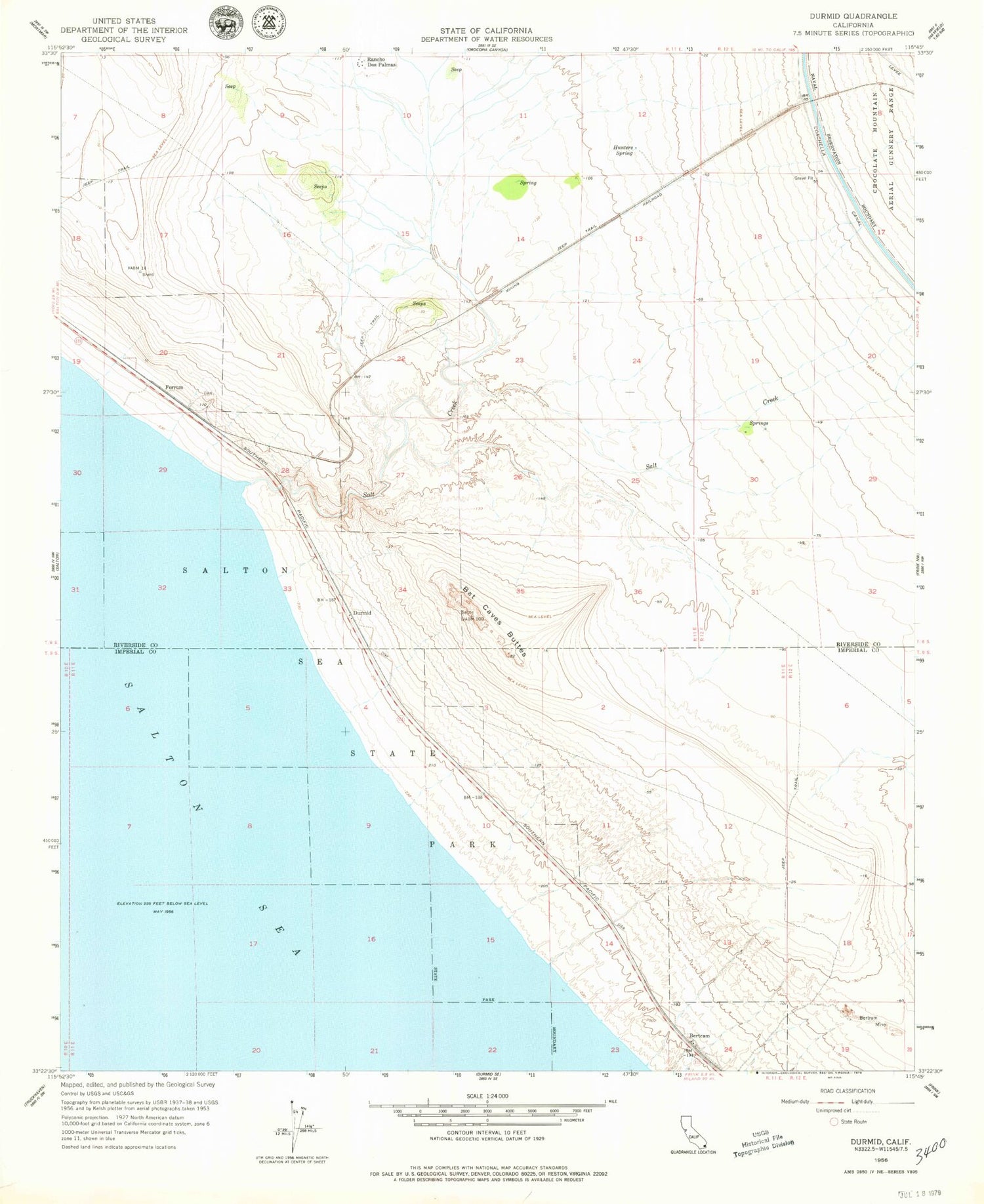 Classic USGS Durmid California 7.5'x7.5' Topo Map Image
