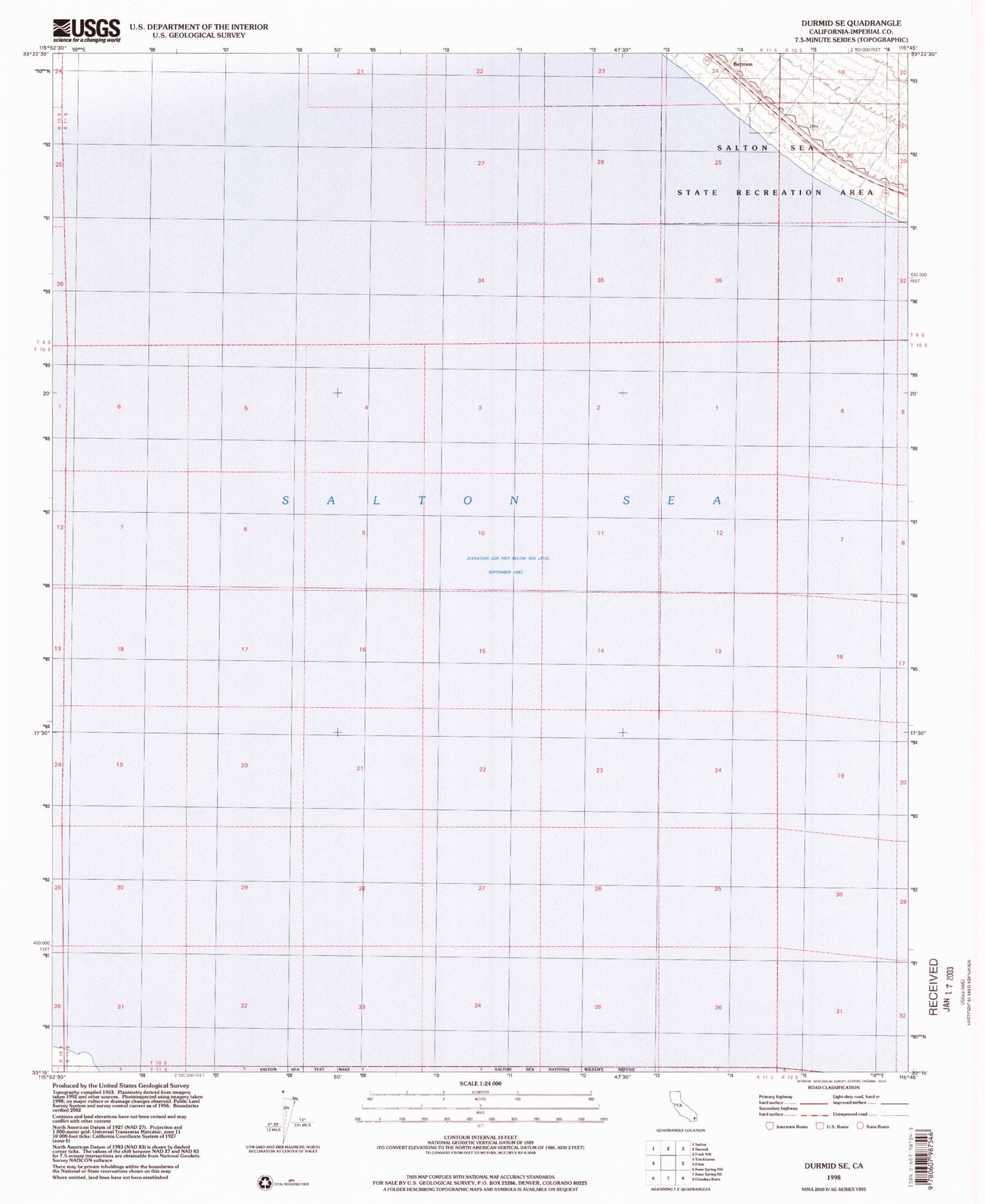 Classic USGS Durmid SE California 7.5'x7.5' Topo Map Image