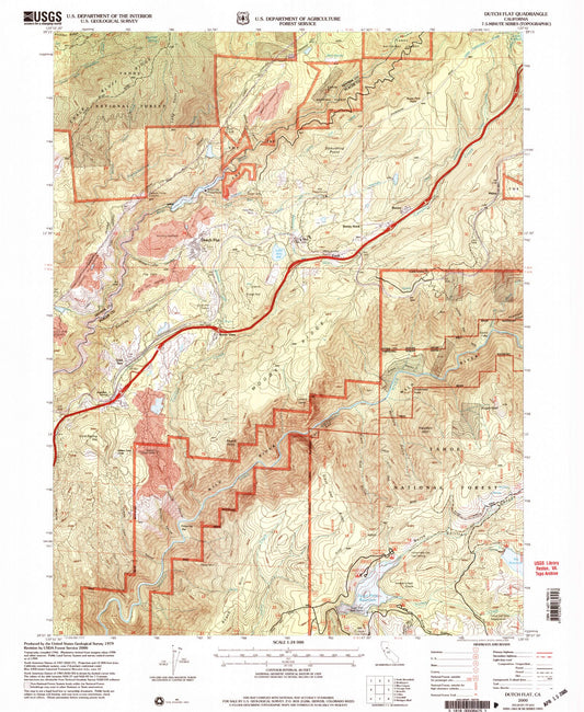 Classic USGS Dutch Flat California 7.5'x7.5' Topo Map Image