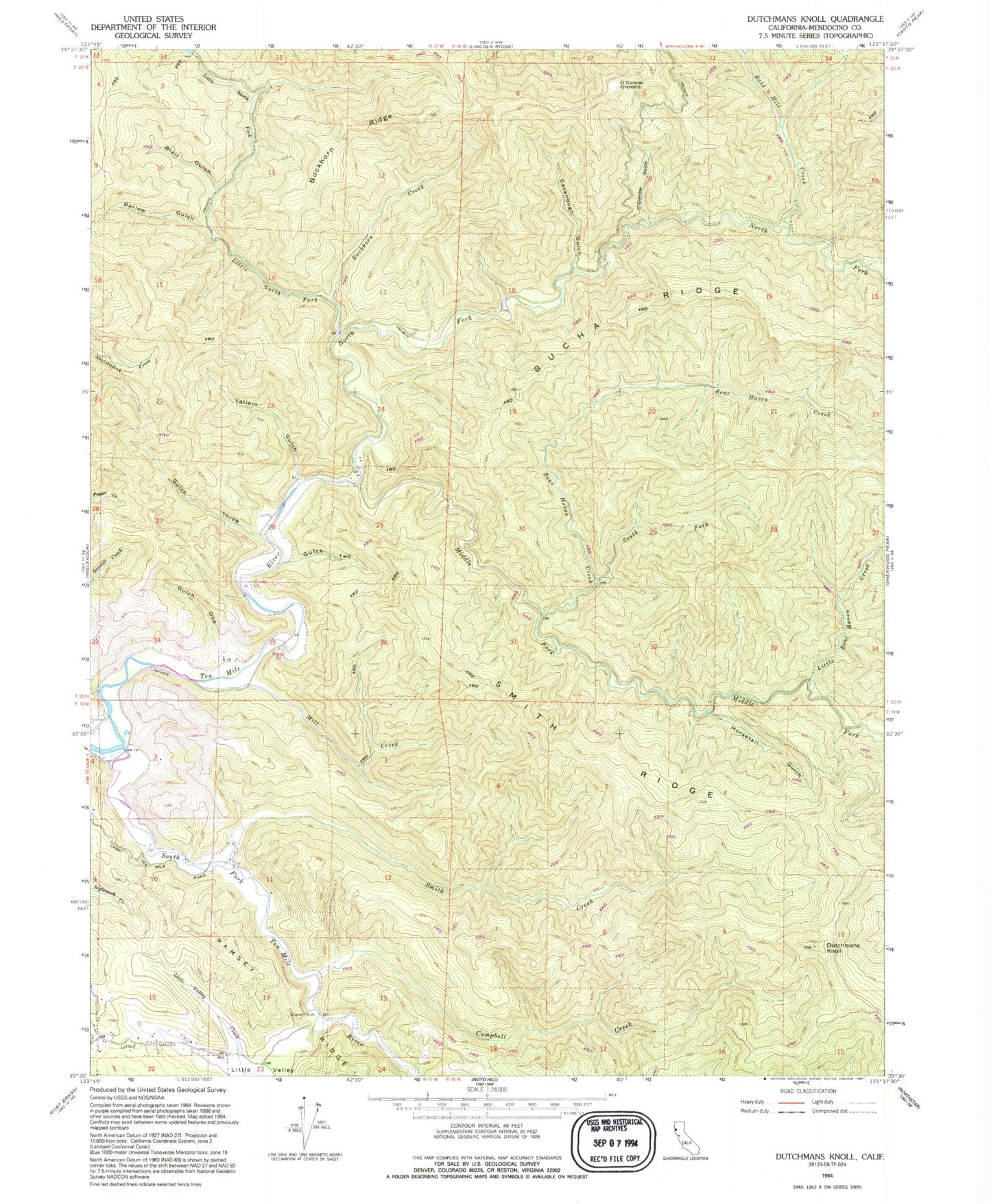 Classic USGS Dutchmans Knoll California 7.5'x7.5' Topo Map Image