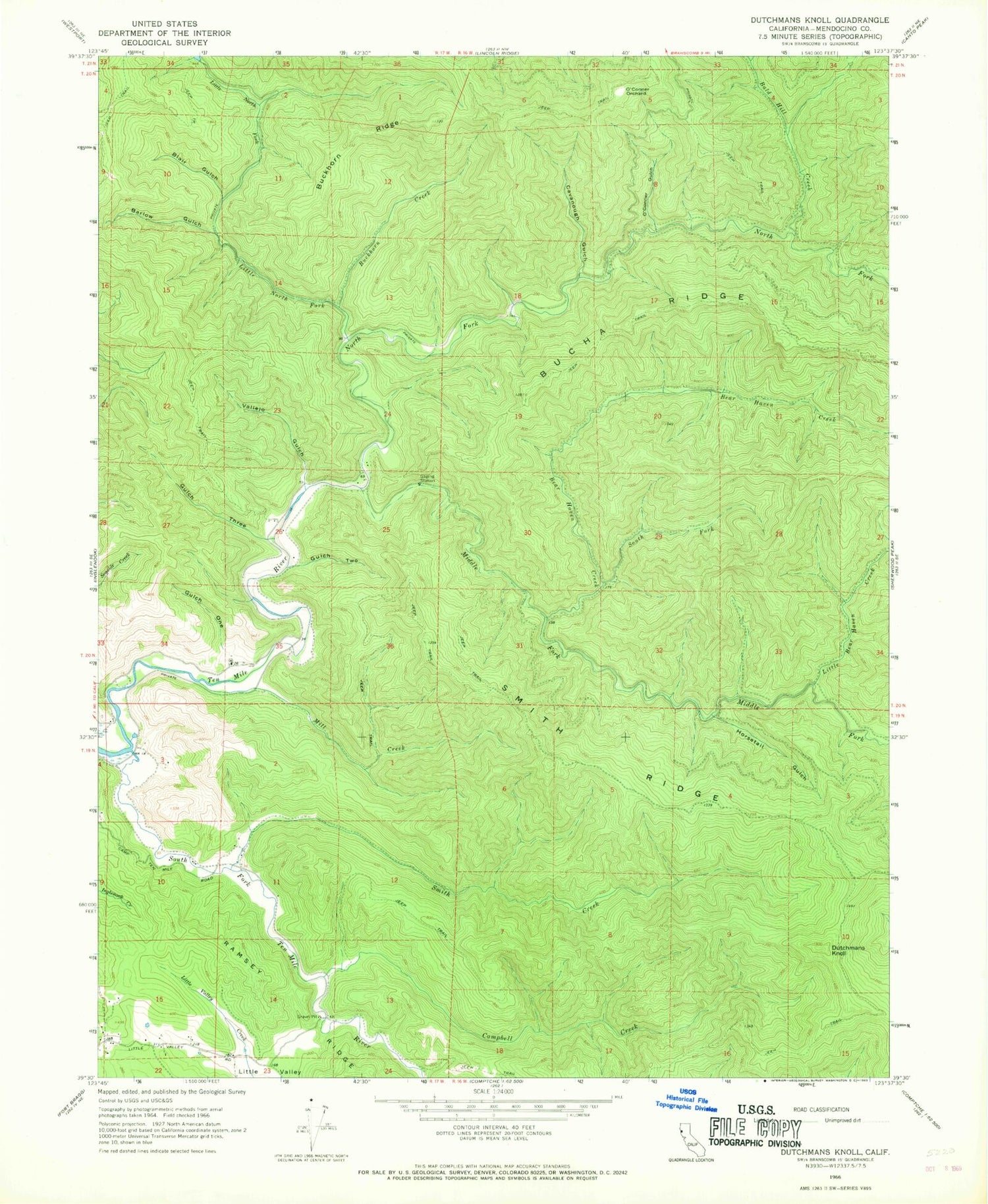 Classic USGS Dutchmans Knoll California 7.5'x7.5' Topo Map Image