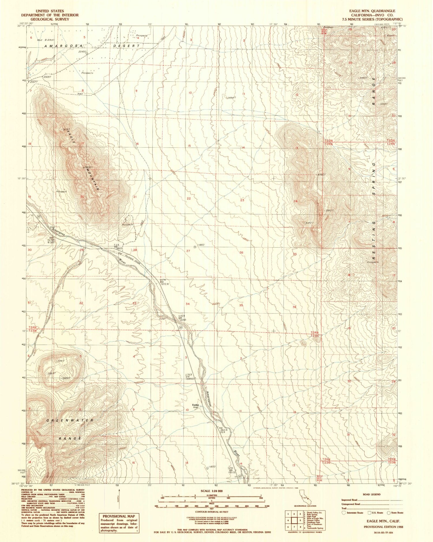 Classic USGS Eagle Mountain California 7.5'x7.5' Topo Map Image