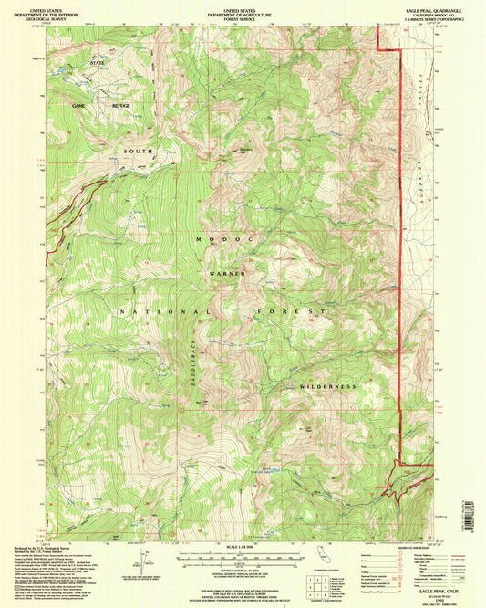 Classic USGS Eagle Peak California 7.5'x7.5' Topo Map Image