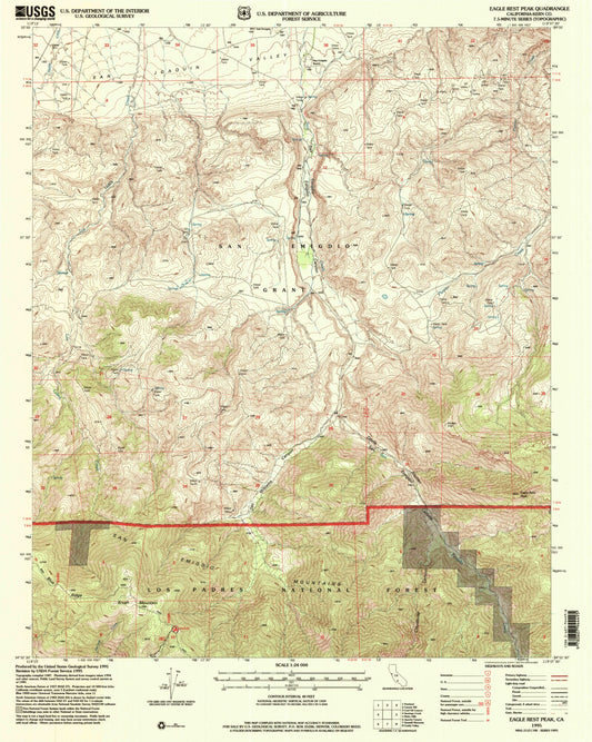 Classic USGS Eagle Rest Peak California 7.5'x7.5' Topo Map Image