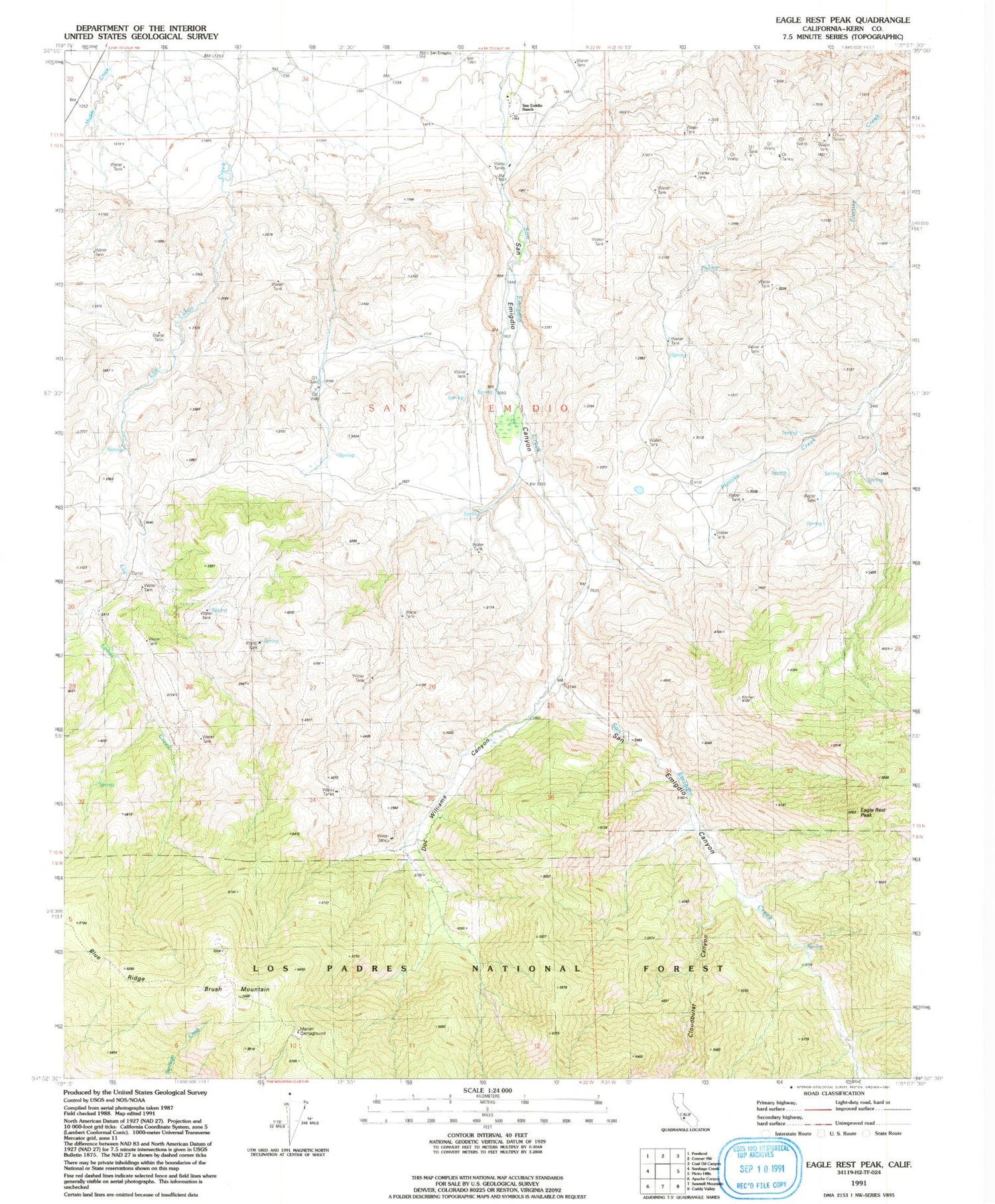 Classic USGS Eagle Rest Peak California 7.5'x7.5' Topo Map Image