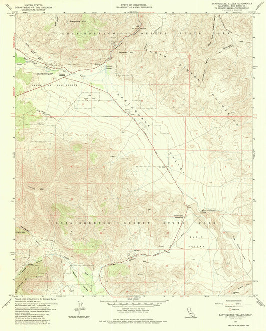 Classic USGS Earthquake Valley California 7.5'x7.5' Topo Map Image