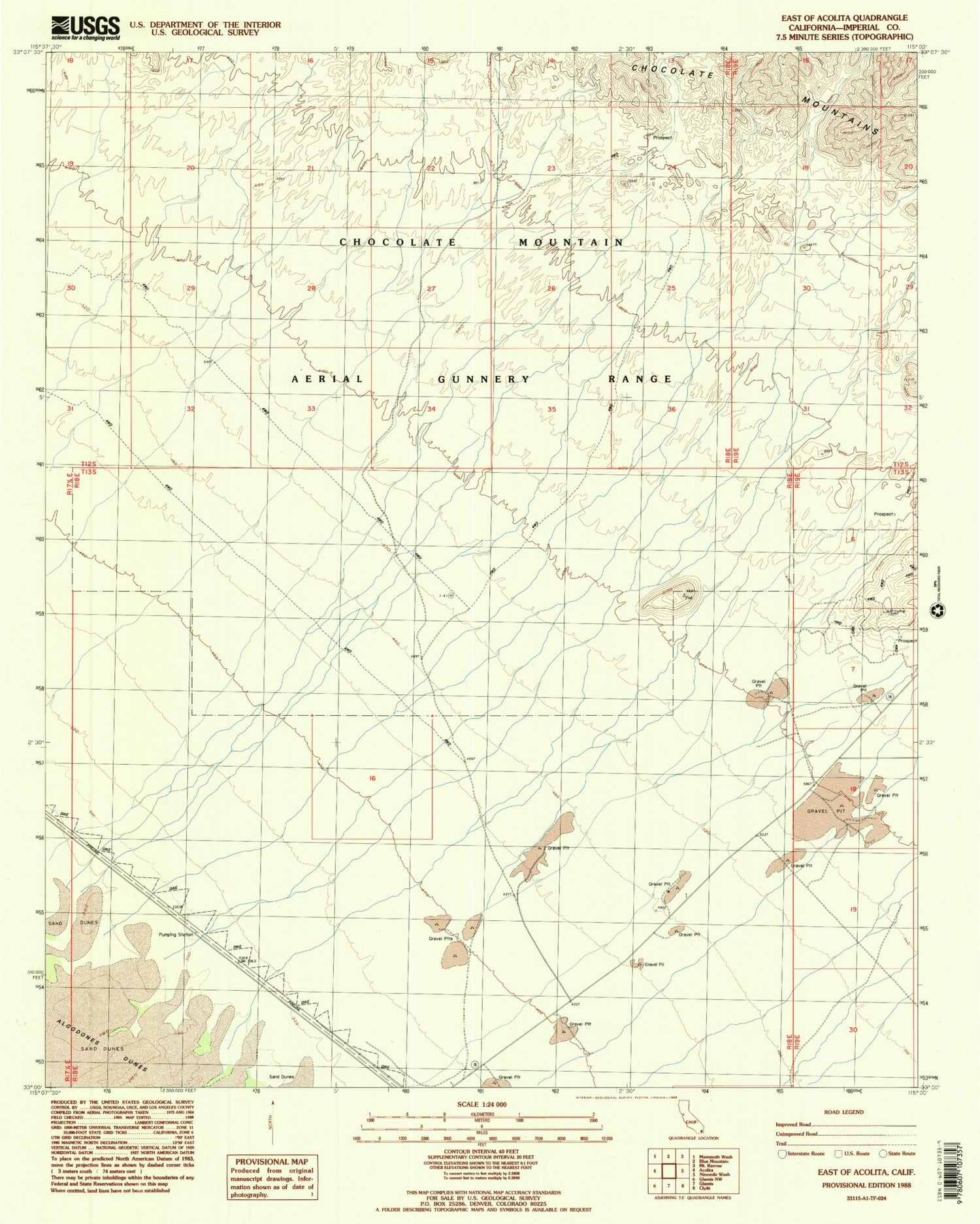 Classic USGS East of Acolita California 7.5'x7.5' Topo Map Image