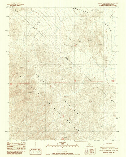 Classic USGS East of Chloride City California 7.5'x7.5' Topo Map Image