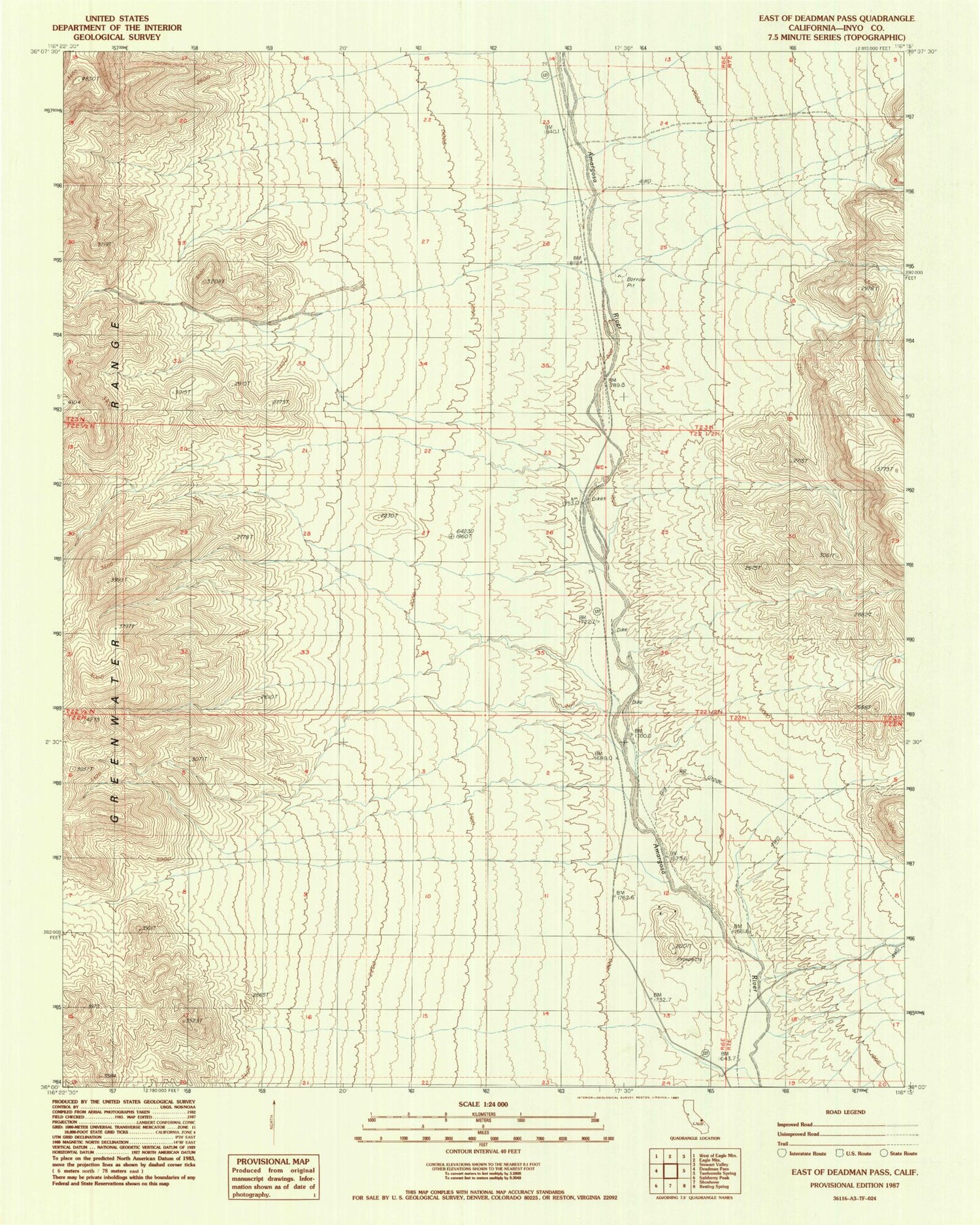 Classic USGS East of Deadman Pass California 7.5'x7.5' Topo Map Image