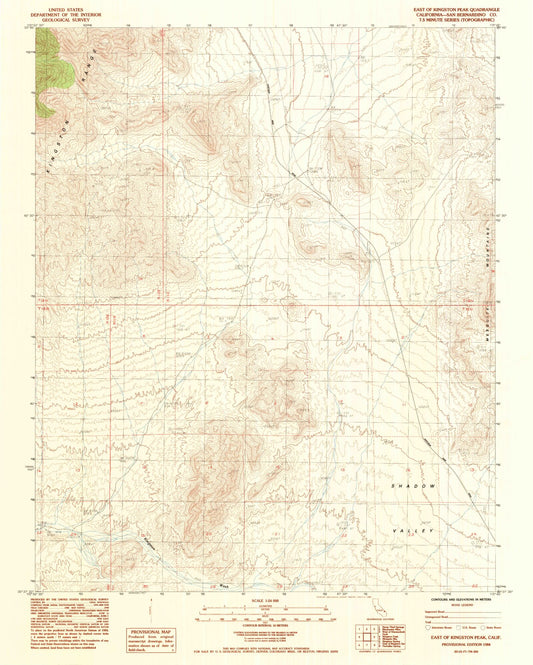 Classic USGS East of Kingston Peak California 7.5'x7.5' Topo Map Image