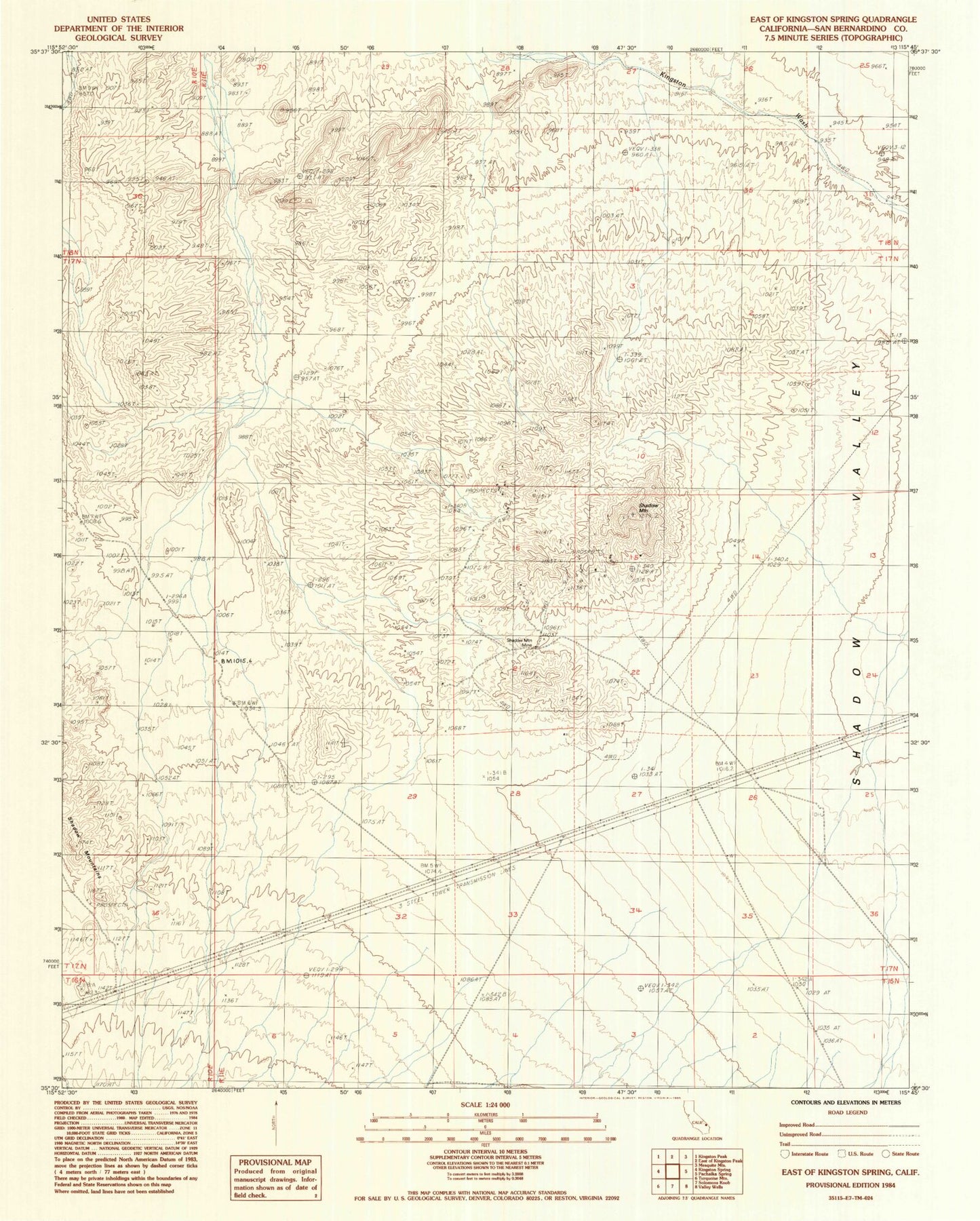 Classic USGS East of Kingston Spring California 7.5'x7.5' Topo Map Image