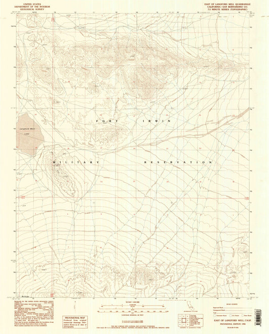 Classic USGS East of Langford Well California 7.5'x7.5' Topo Map Image