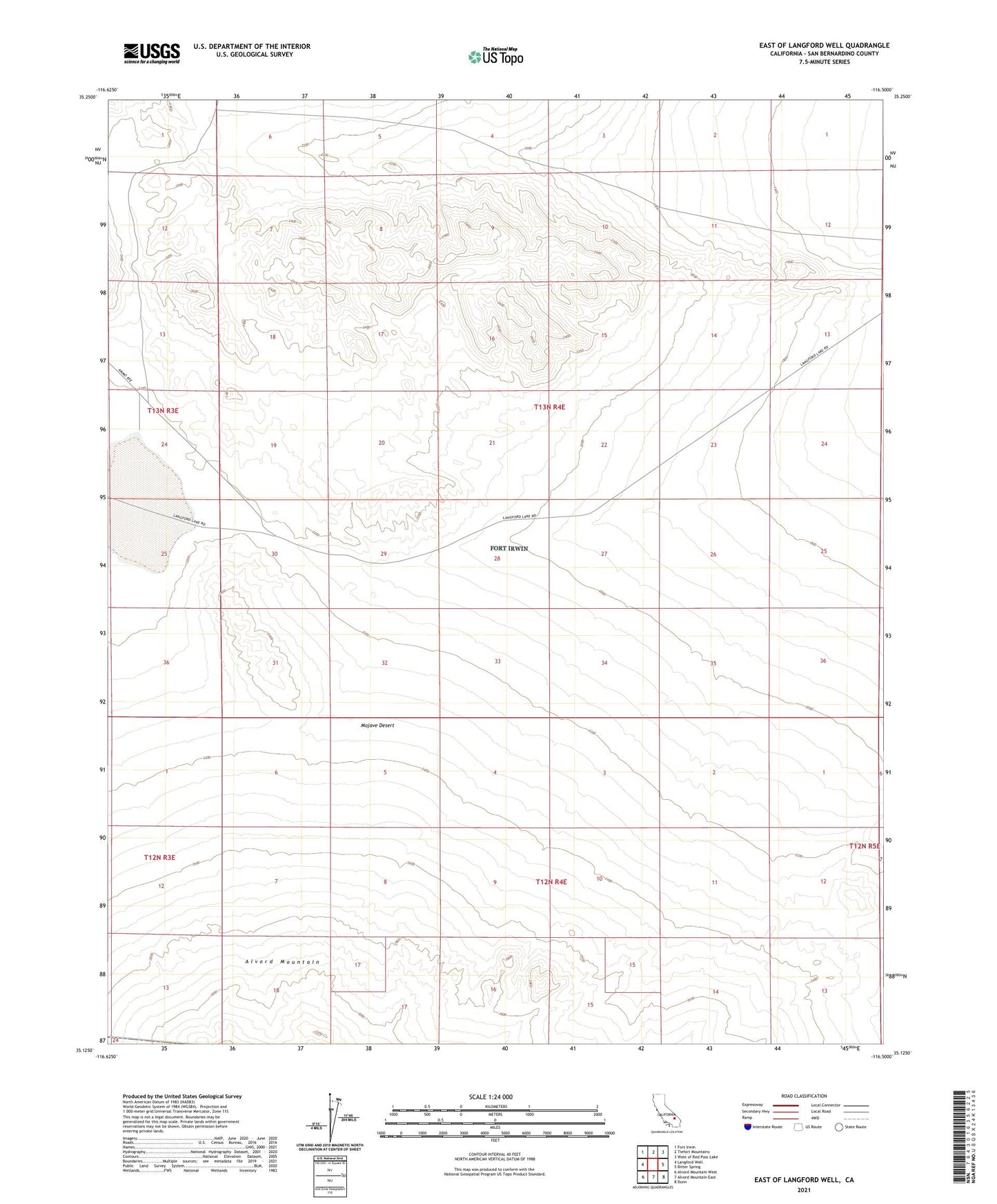 East of Langford Well California US Topo Map Image