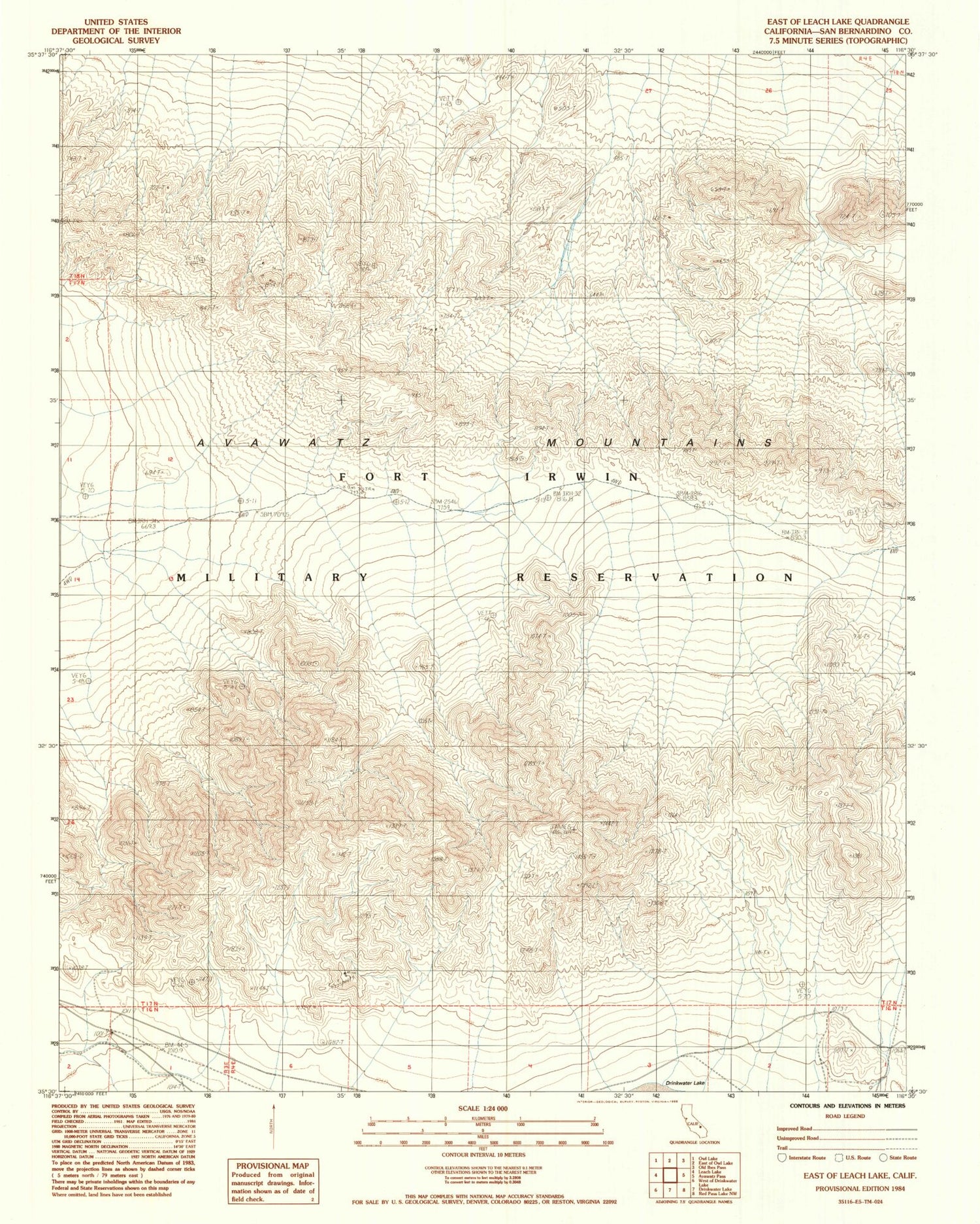 Classic USGS East of Leach Lake California 7.5'x7.5' Topo Map Image