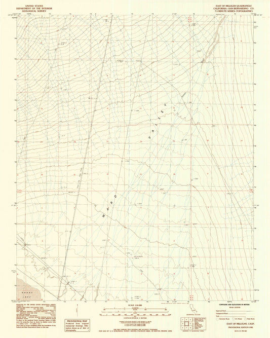 Classic USGS East of Milligan California 7.5'x7.5' Topo Map Image