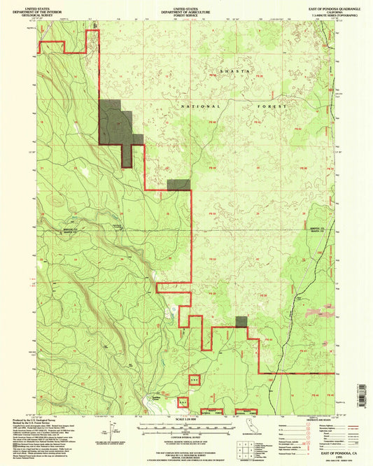 Classic USGS East of Pondosa California 7.5'x7.5' Topo Map Image