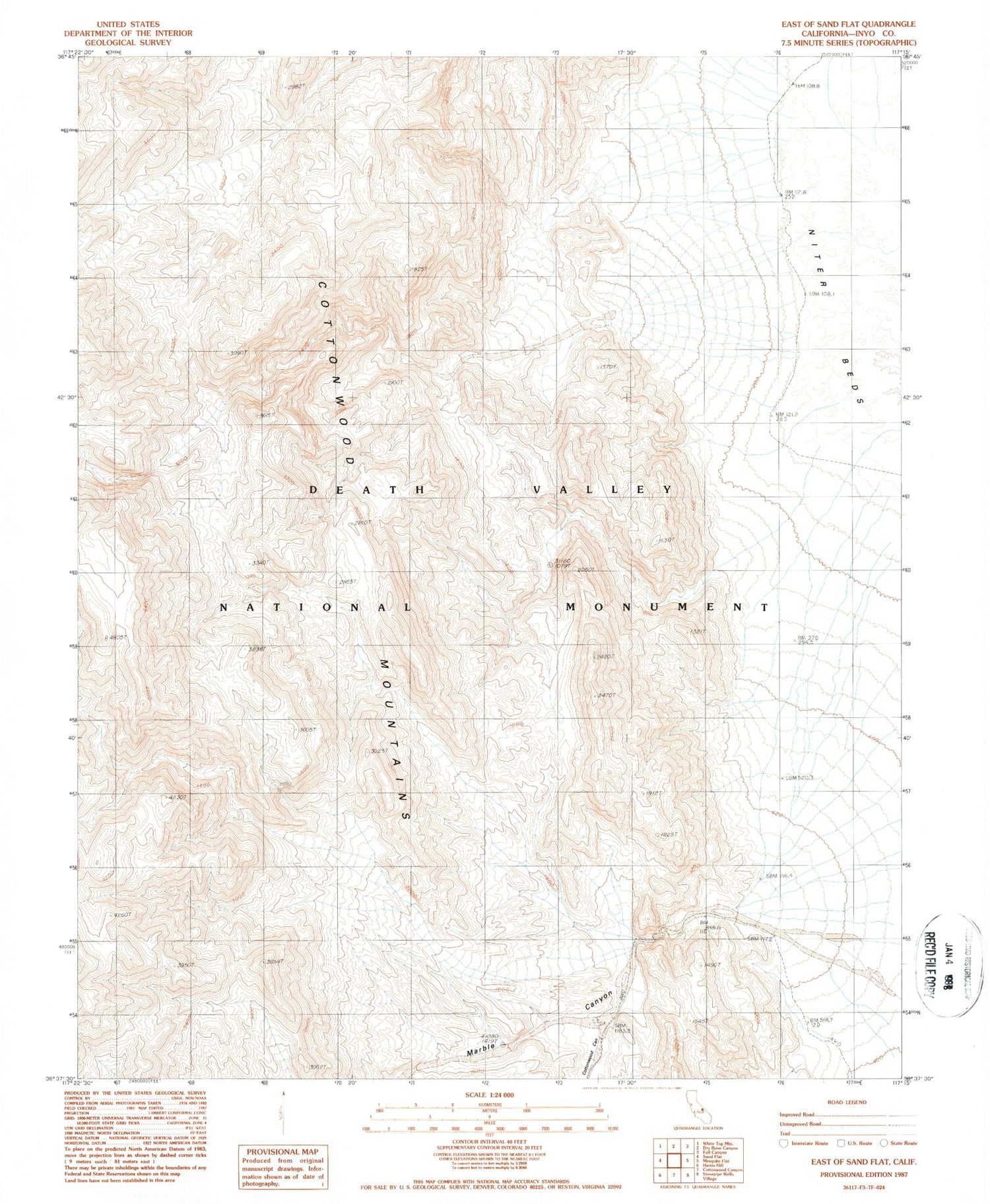 Classic USGS East of Sand Flat California 7.5'x7.5' Topo Map Image