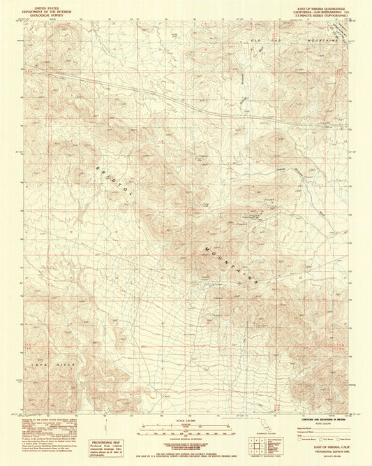 Classic USGS East of Siberia California 7.5'x7.5' Topo Map Image