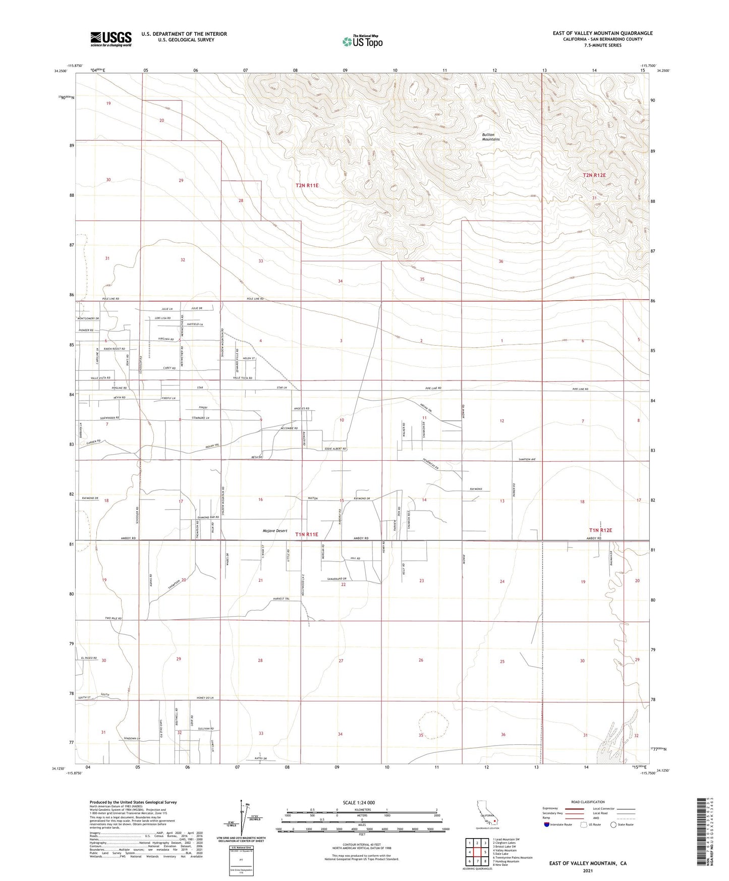 East of Valley Mountain California US Topo Map Image