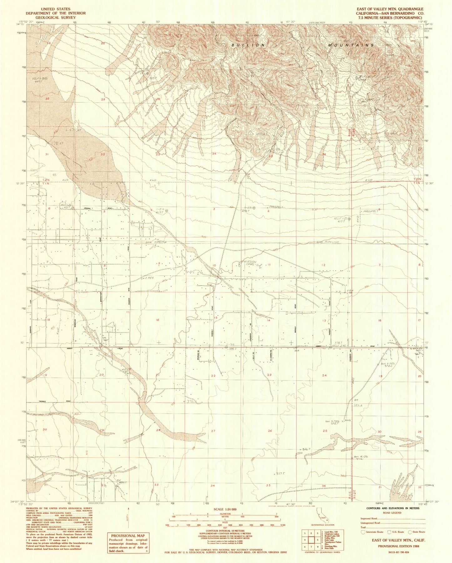 Classic USGS East of Valley Mountain California 7.5'x7.5' Topo Map Image