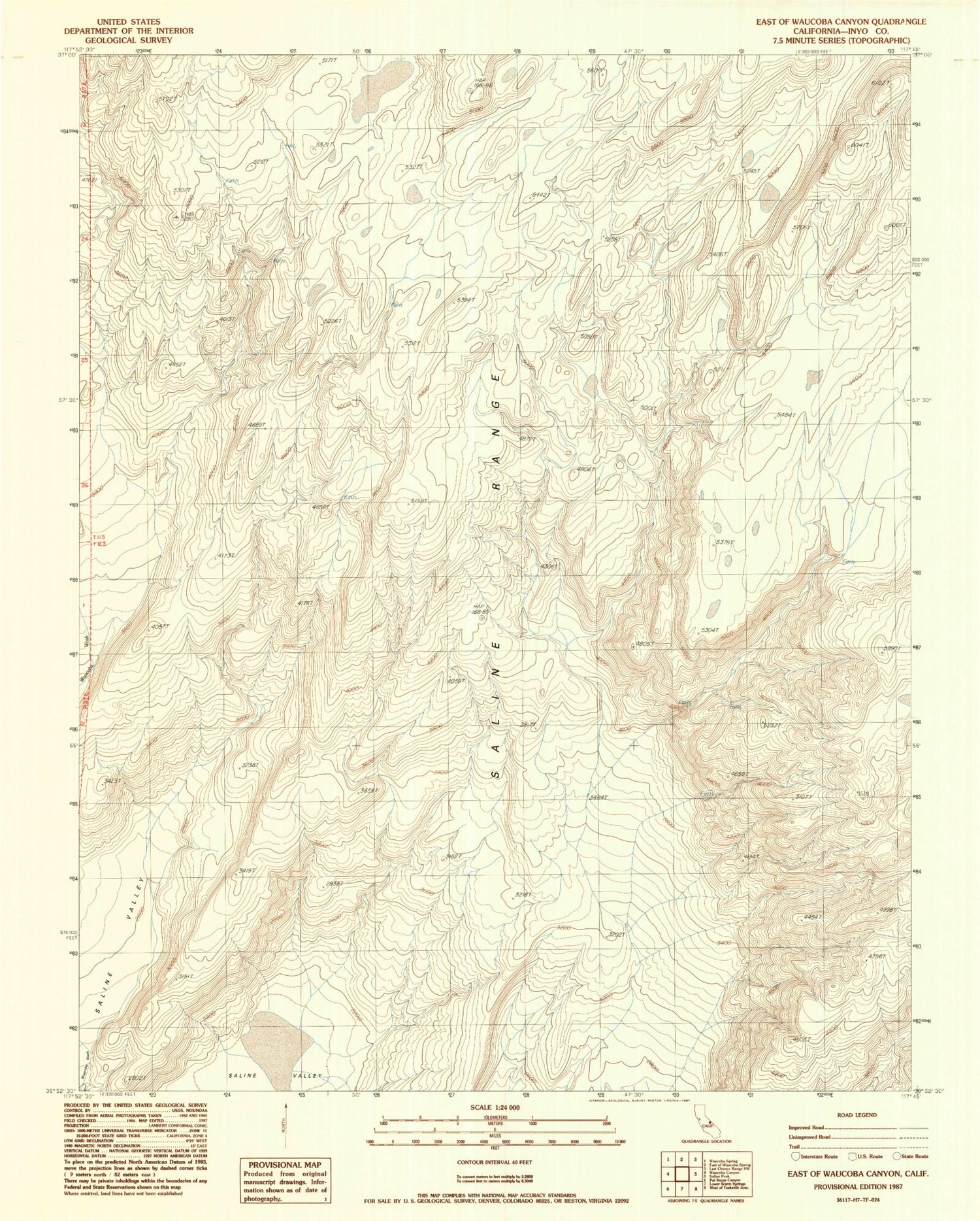 Classic USGS East of Waucoba Canyon California 7.5'x7.5' Topo Map Image