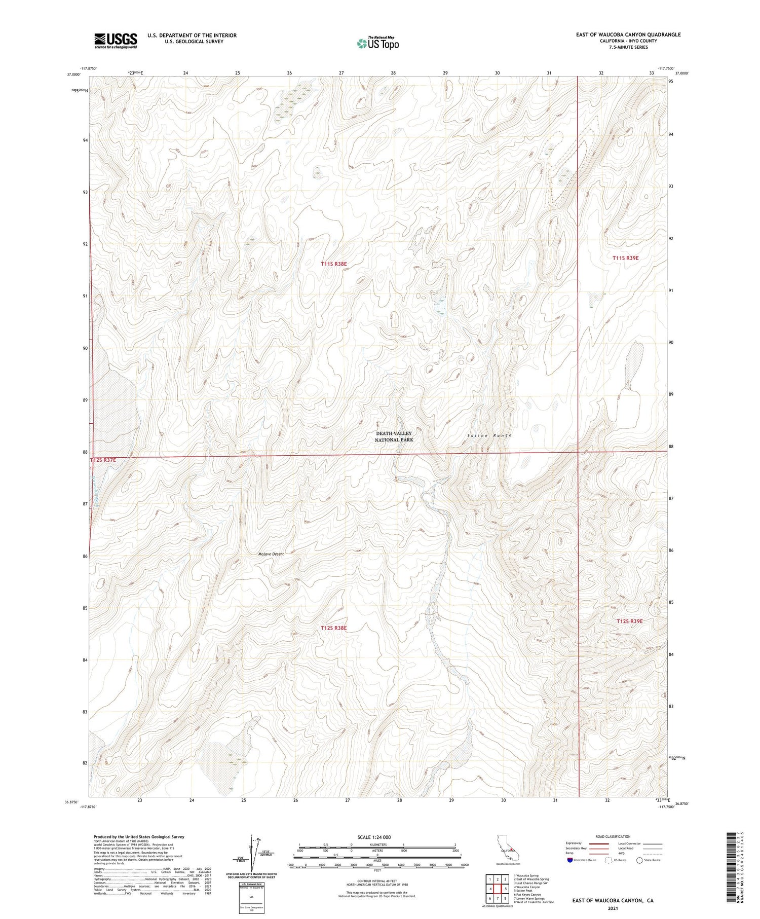 East of Waucoba Canyon California US Topo Map Image